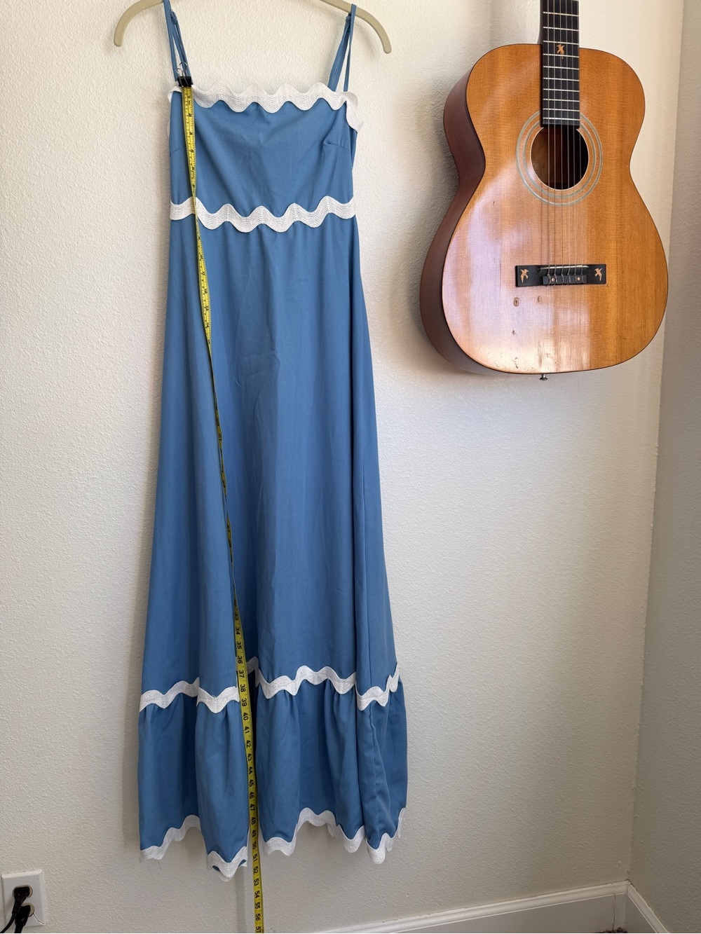 Rare handmade coastal cowgirl Maxi Dress with White ric-rac Scallop Trim - Picture 11 of 12